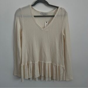 Anthropologie Eri + Ali Creme V-Neck Waffle Knit Top-Size XS-New With Tags